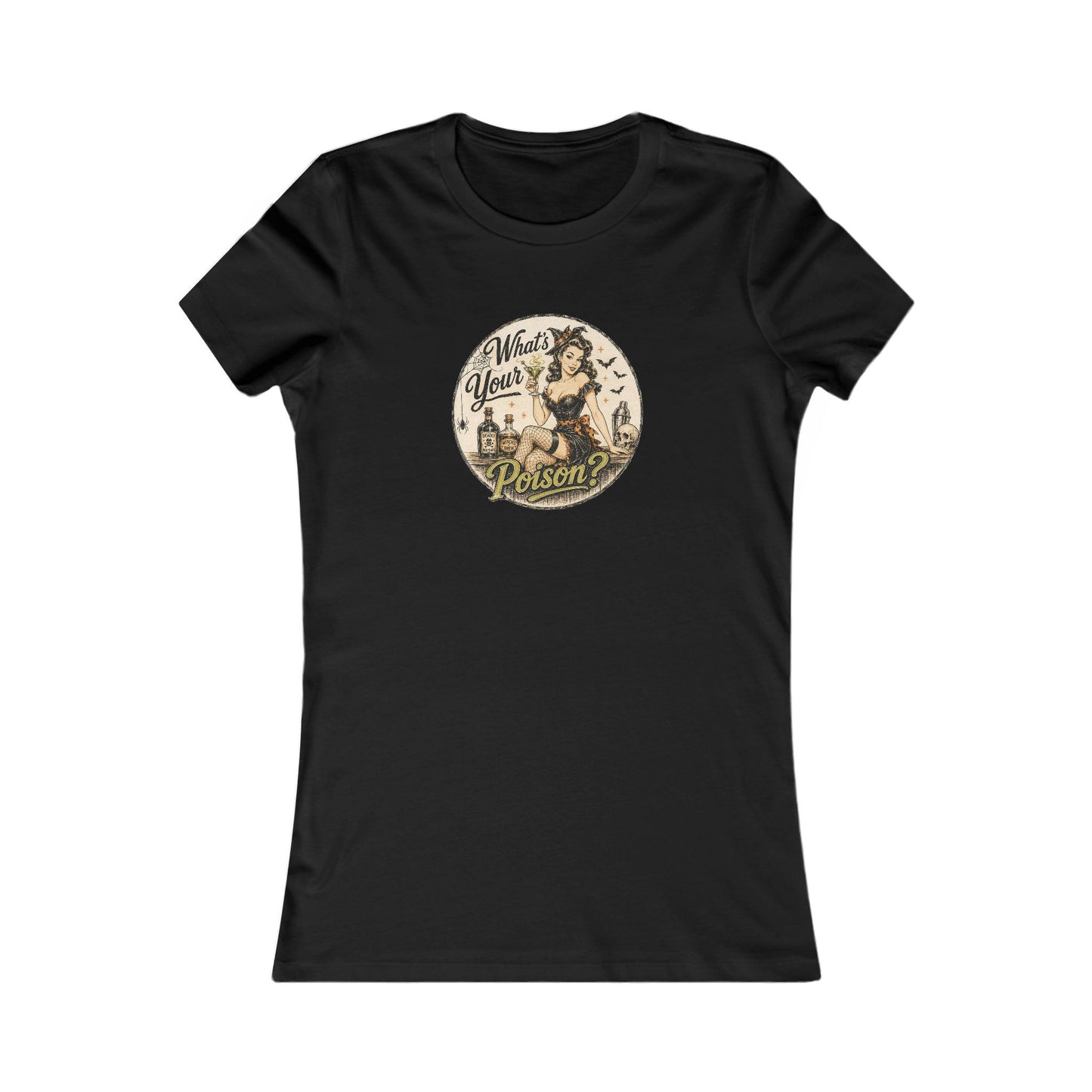 Pick Your Poison Vintage Look Shirt Gift For Bartender Halloween Tshirt Pin Up Girl Womens Fit Retro Punk Bar Staff Tee
