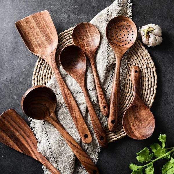 Teak Wood Kitchen Utensils Set of 7