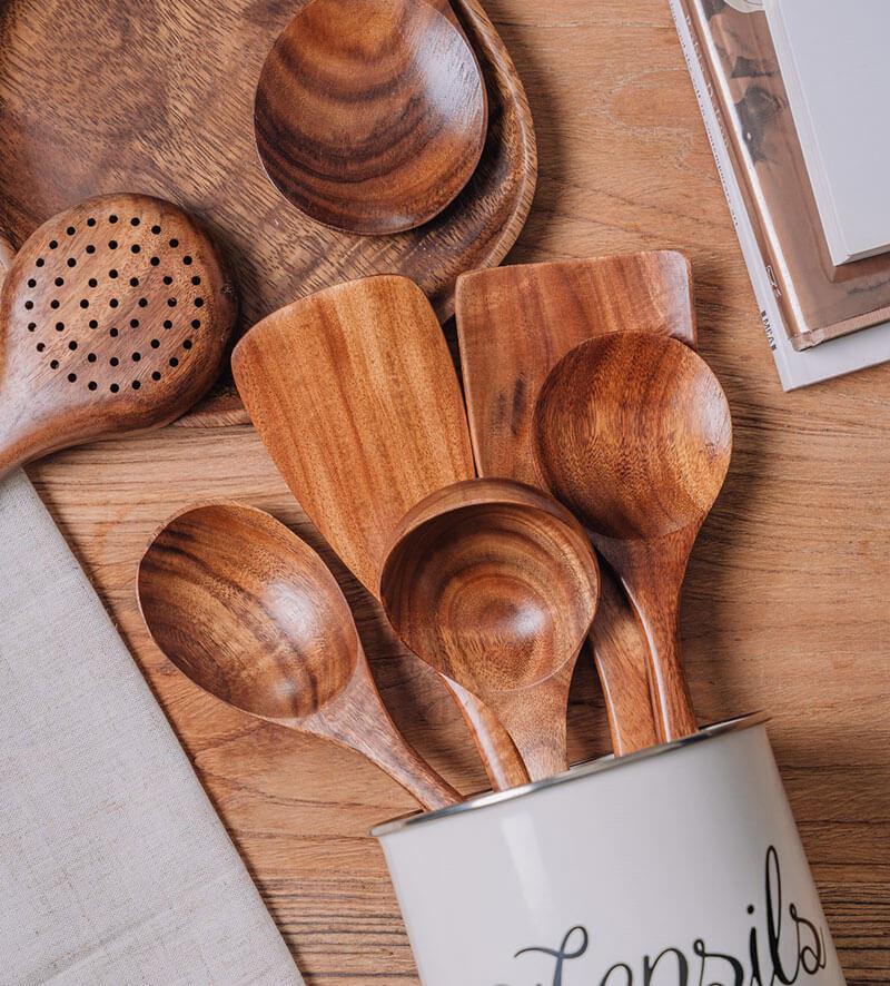 Teak Wood Kitchen Utensils Set of 7